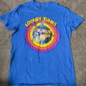 Looney Tunes Mens Graphic T-Shirt Blue Heather Character Group Collage‎ Medium